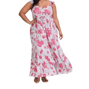 Torrid Pink Gray Floral Maxi Dress Torrid Size 0 (Large or 12)